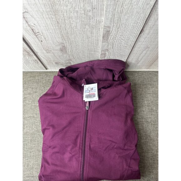 Womens 2XL Maroon Hooded Full Zip Athletic Jacket With Pockets Thumb Holes - Picture 3 of 9